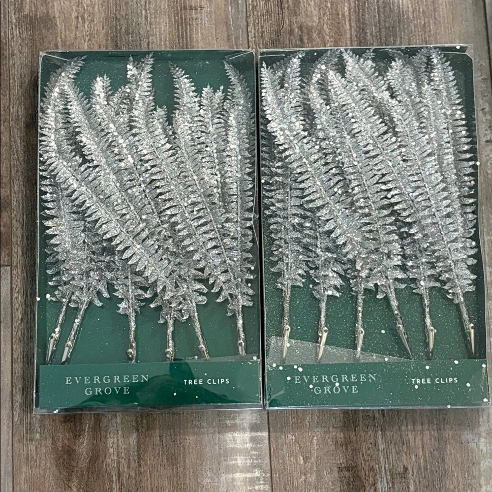Silver Glitter Faux Fern Tree Clips two new packages